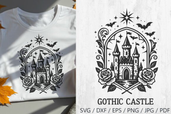 Download Gothic Haunted Castle with Bats and Rose - Premium Resources